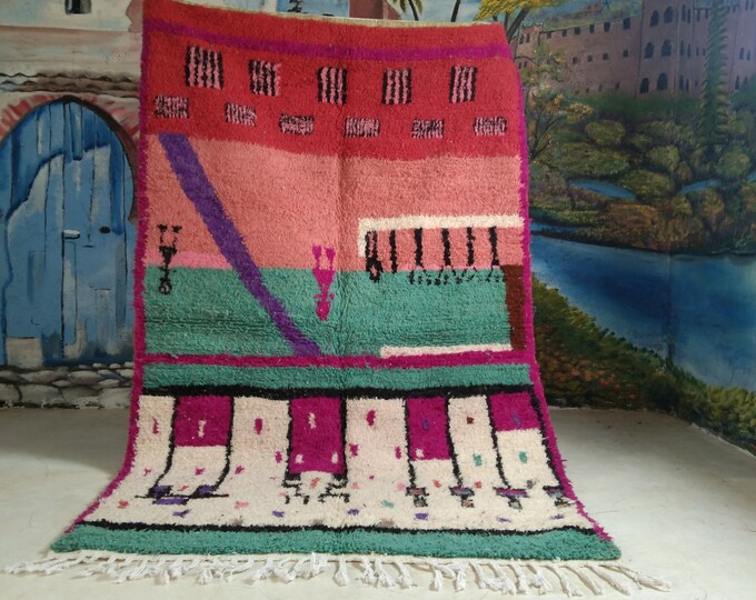custom fabulous boujad rug, authentic moroccan rug, azilal rug, abstract multicolored carpet, handmade furniture, bohemian rug