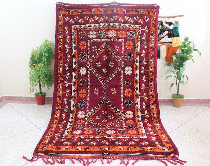 Authentic vintage moroccan rug - Rehamna - 6x11feet / 190x338cm - Collector tribal rug, long rug, traditional design in red