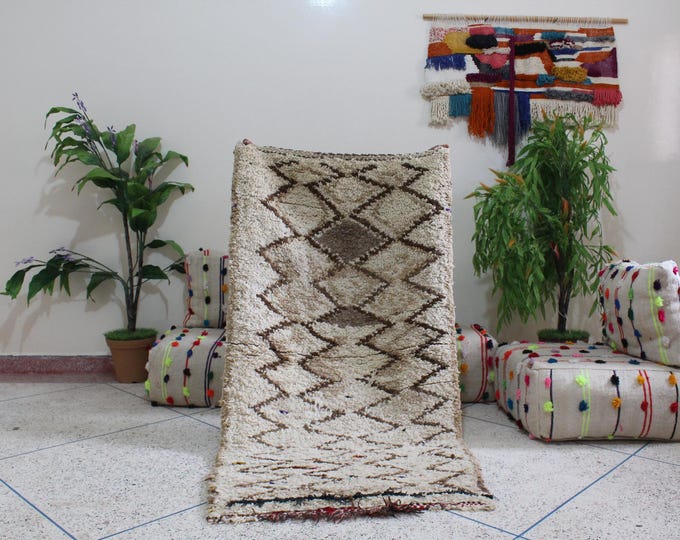 Authentic Moroccan Rug, Vintage Beni Ourain Rug, 5.3 Ft x 2.7 Ft, Vintage Moroccan Rug