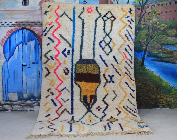 custom fabulous boujad rug, authentic moroccan rug, azilal rug, abstract multicolored carpet, handmade furniture, bohemian rug