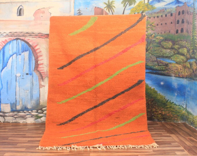Moroccan Orange rug, Beni ourain Orange rug, wool berber rug, Custom rug, handmade rug, Genuine lamb wool, Orange carpet, Wool rug