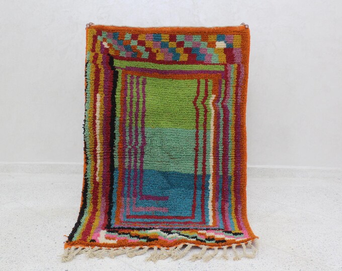 moroccan rug blue - berber rug - custom moroccan rug - bojaad rug - handmade rug - abstract wool rug - moroccan multicolored rug