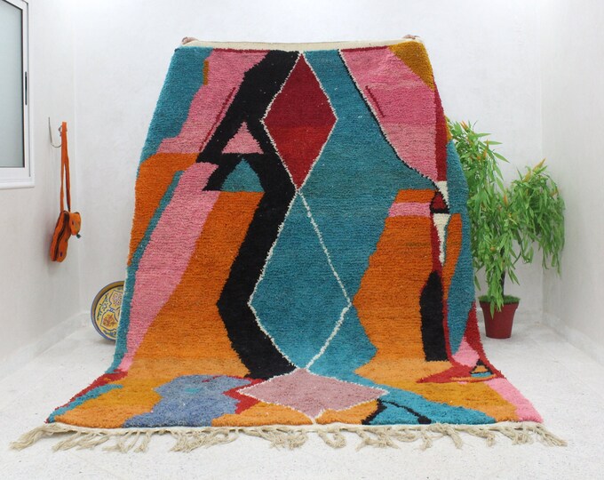 colorful moroccan rug, custom fabulous boujad rug, azilal rug, abstract multicolored carpet, handmade moroccan rug, bohemian rug
