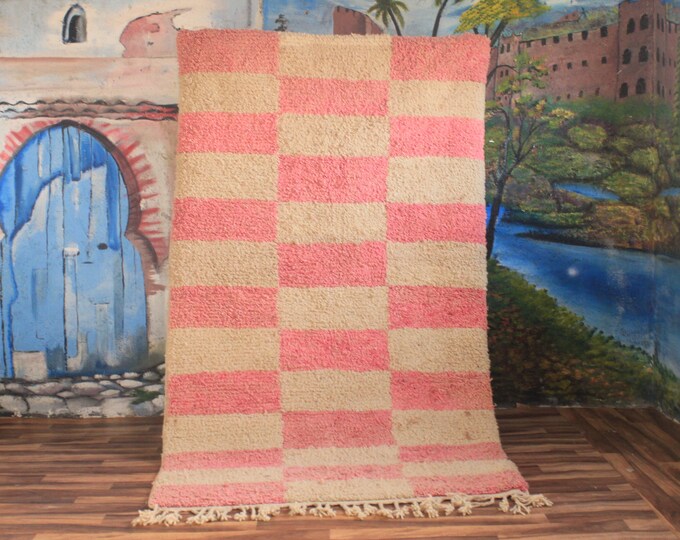 rug for bedroom aesthetic,Custom handmade rug, cheeckered moroccan rug, pink and white