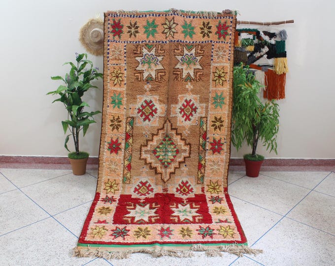 Vintage Original Moroccan Boujaad - Doormat Rug dotted - Handwoven 100% Wool - Pink Rug