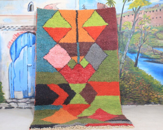moroccan rug, custom fabulous boujad rug, authentic, azilal rug, abstract multicolored carpet