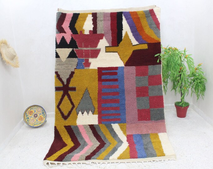 colorful moroccan rug, custom fabulous boujad rug, azilal rug, abstract multicolored carpet, handmade moroccan rug, bohemian rug