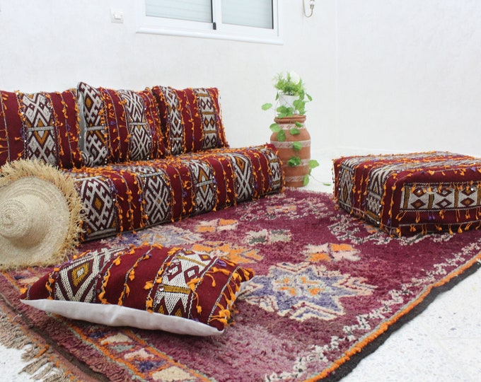 Moroccan Floor Couch Unstuffed Complete Set Long Floor Cushion.