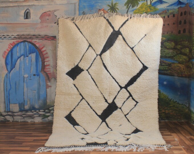 Moroccan Handmade rug ,Beni ourain style Morocco wool Berber Rug, modern rug, Hand woven rug, Azilal Berber style