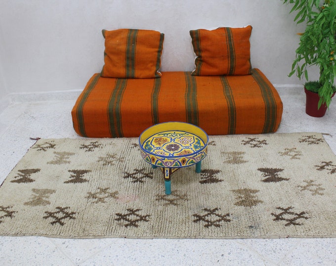 Authentic Moroccan Rug, Vintage Beni Ourain Rug, 7.0 Ft x 3.1 Ft, Vintage Moroccan Rug