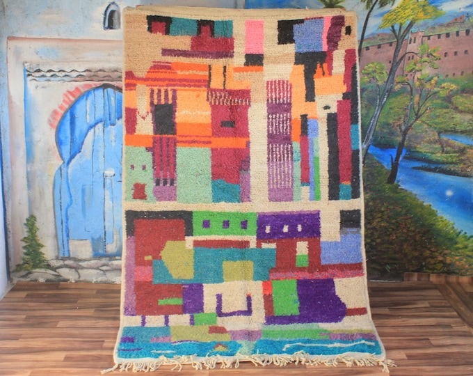 Colorful Moroccan Rug, Custom Fabulous Boujad Rug, Abstract Multicolored Carpet, Handmade Moroccan Rug, Bohemian rug