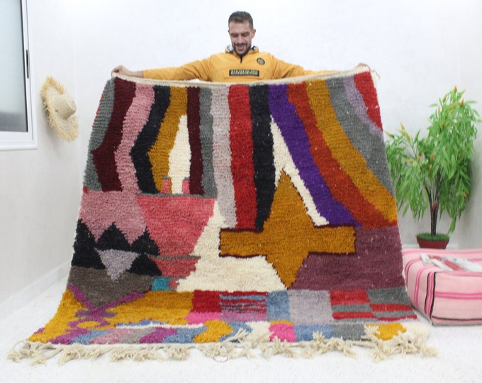 colorful moroccan rug, custom fabulous boujad rug, azilal rug, abstract multicolored carpet, handmade moroccan rug, bohemian rug