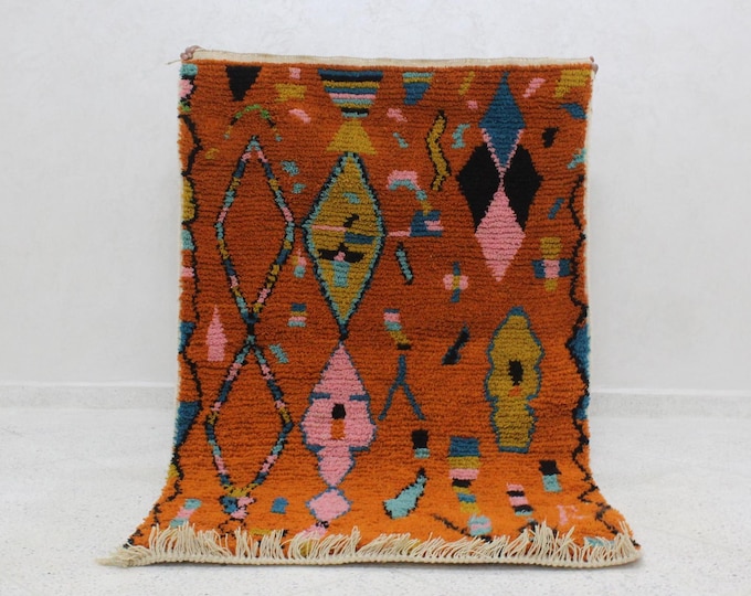 moroccan orange rug, beni ourain orange rug, wool berber rug, custom rug, handmade rug, rustic orange rug, orange carpet - wool rug