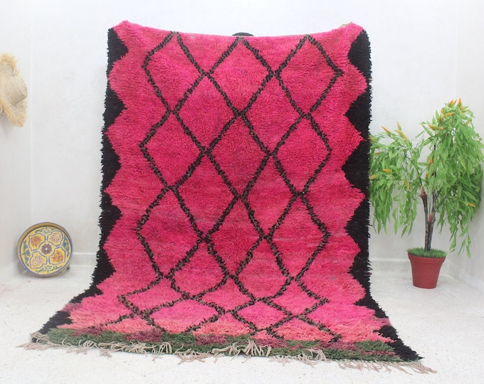 Vintage Moroccan Rug, Pink Boujaad Rug 8.8 ft x 5.8 ft