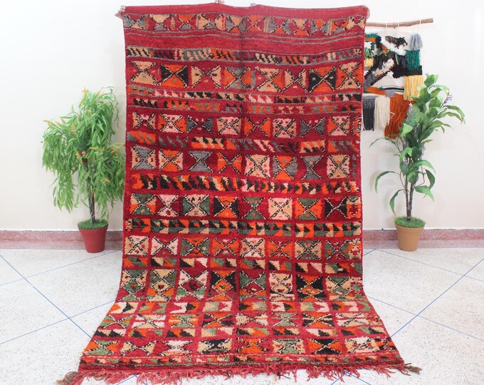 Authentic vintage moroccan rug - Rehamna - 5x9feet / 169x288cm - Collector tribal rug, long rug, traditional design in red