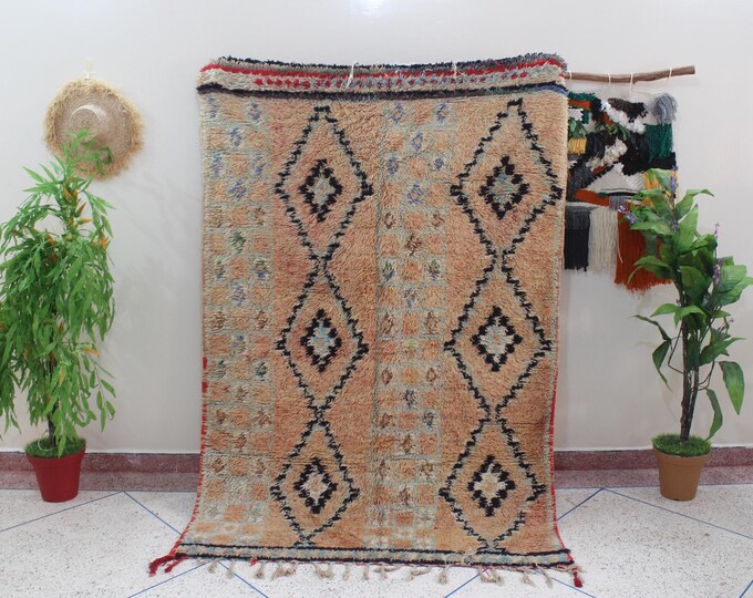 Authentic vintage moroccan rug - Boujaad - 4.8x7.4feet / 149x224cm - Collector tribal rug, long rug, traditional design in red