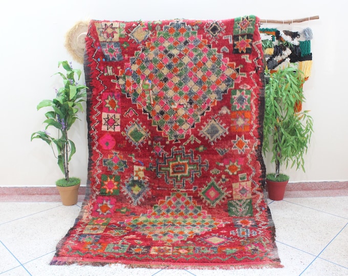 Vintage Moroccan Rug, Red Boujaad Rug 9x6 ft For Living Room