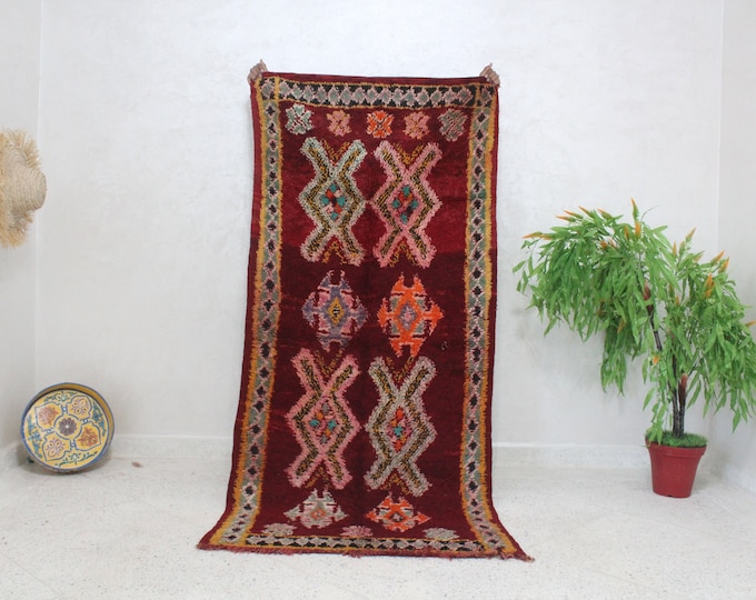 Vintage Beni Mguild rug, Authentic Moroccan Rug 3x7 ft