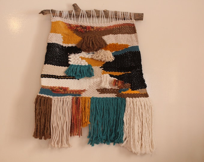 moroccan abstract textile wall art, boho home decor perfect for the bedroom, minimalistic yarn abstract tapestry, unique chunky artwork