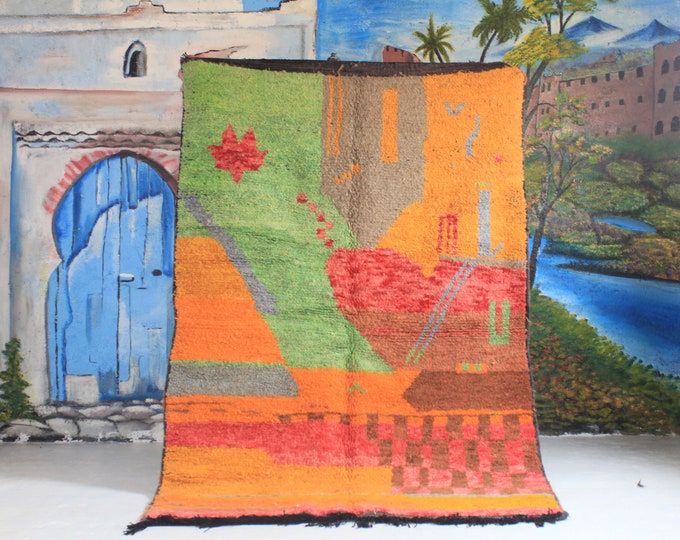 Colorful Moroccan Rug, Custom Fabulous Boujad Rug, Azilal rug, Abstract Orange & Multicolored Carpet, Handmade Moroccan Rug, Bohemian rug
