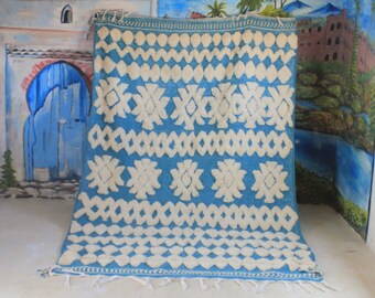 Custom Fabulous Azilal Rug, Authentic Moroccan Rug, Azilal rug, blue & white Carpet, Handmade Moroccan Rug, Bohemian rug