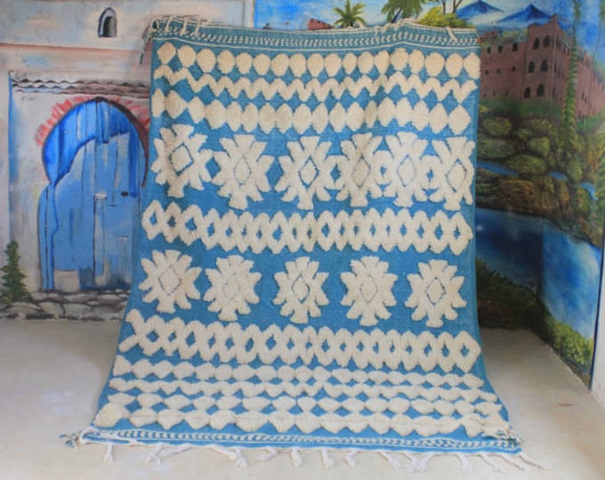 Custom Fabulous Azilal Rug, Authentic Moroccan Rug, Azilal rug, blue & white Carpet, Handmade Moroccan Rug, Bohemian rug