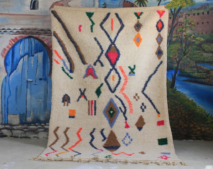 Moroccan Handmade rug ,Beni ourain style Morocco wool Berber Rug, modern rug, Hand woven rug, Azilal Berber style - Brown Rug Morocco