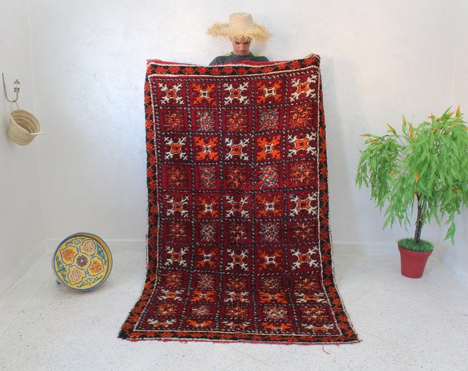 4x7 Vintage Handmade Wool Boujaad Area Rug Moroccan Living Room