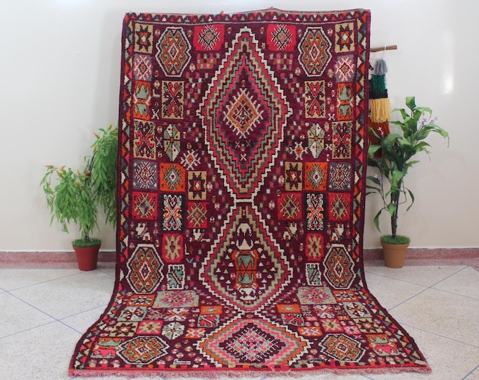 Authentic vintage moroccan rug - Rehamna - 6x11feet / 190x358cm - Collector tribal rug, long rug, traditional design in red