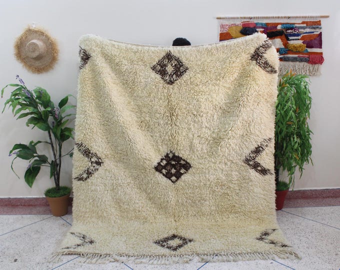 Moroccan rug, handmade beni ourain rug, White wool rug, Gift rug, Berber area rug, tapis marocain, wool rug