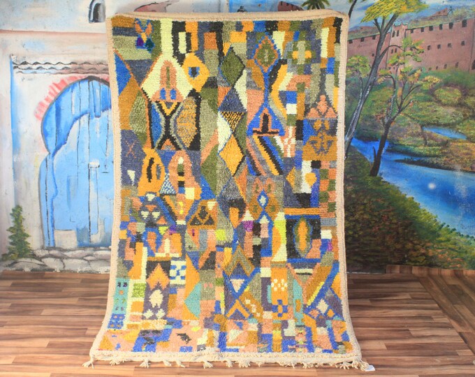 colorful moroccan rug, custom fabulous boujad rug, azilal rug, abstract multicolored carpet, handmade moroccan rug, bohemian rug