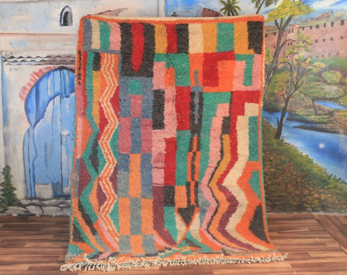 moroccan multi-colors rug, beni ourain orange rug, wool berber rug, custom rug, handmade rug, wool rug