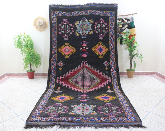 Authentic black Rug, Moroccan black rug, large Pink rug, 6x12 Blue rug, Yellow rug Vintage moroccan