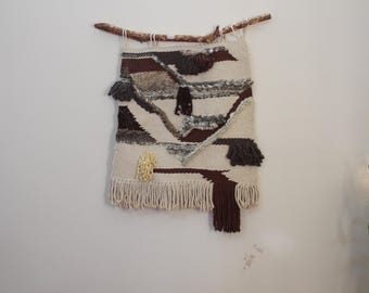 moroccan abstract textile wall art, boho home decor perfect for the bedroom, minimalistic yarn abstract tapestry, unique chunky artwork