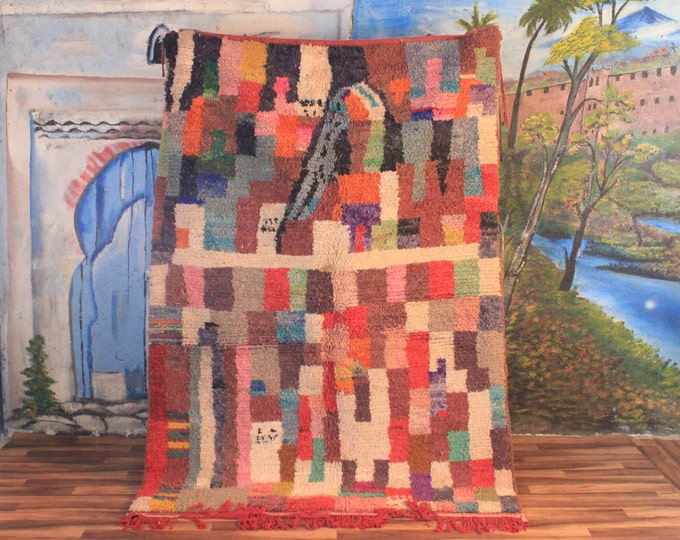 moroccan multi-colors rug, beni ourain orange rug, wool berber rug, custom rug, handmade rug, wool rug