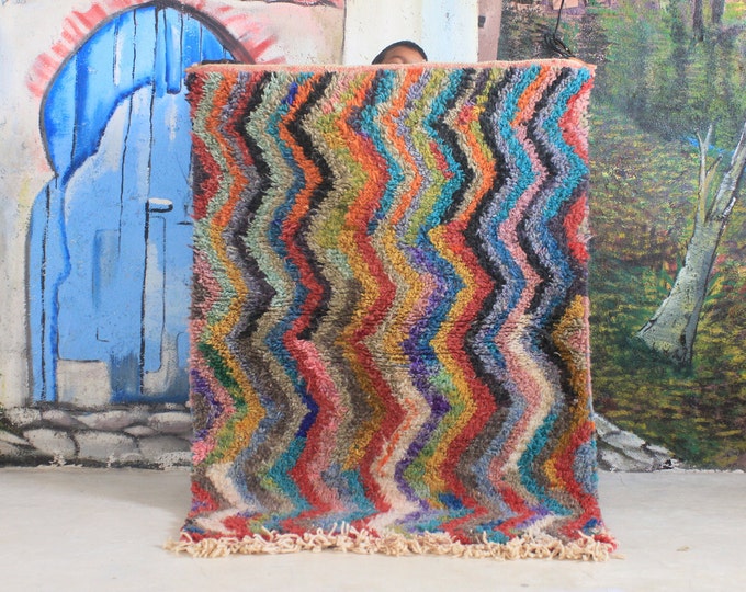 moroccan rug, custom fabulous boujad rug, authentic, azilal rug, abstract multicolored carpet