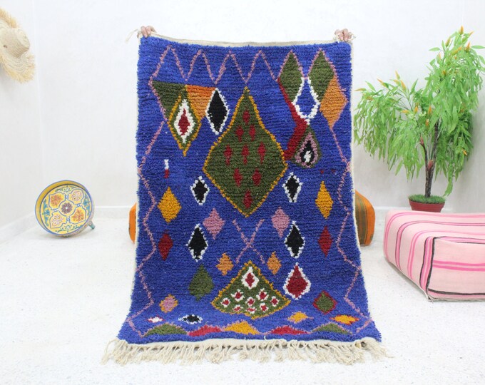 authentic moroccan rug 5x3 ft,  Boujaad Rug, Berber Wool Rug