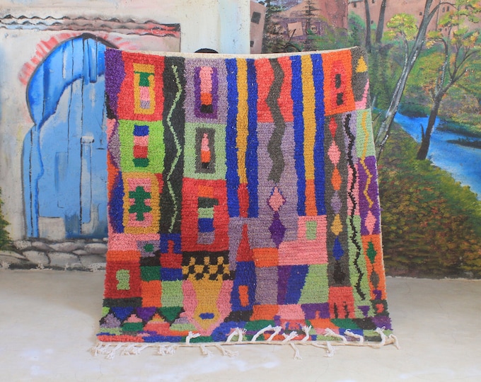 moroccan rug, custom fabulous boujad rug, authentic, azilal rug, abstract multicolored carpet
