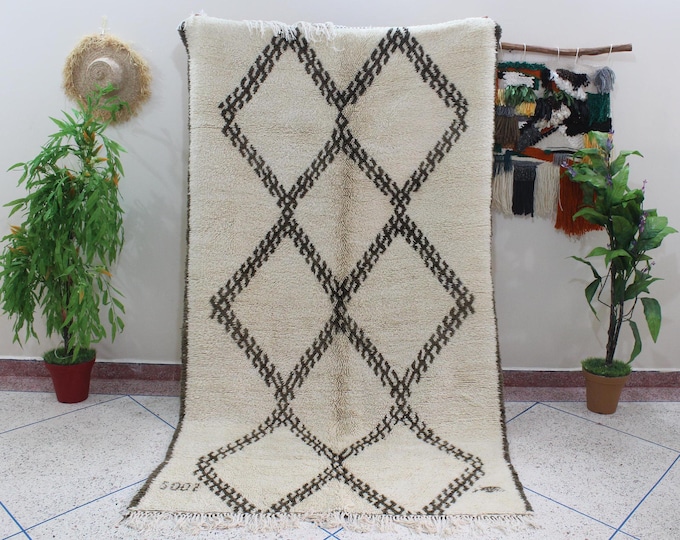 Moroccan rug, handmade beni ourain rug, Minimalistic wool rug, Custom made rug, Berber area rug, tapis marocain, wool rug, large area rug