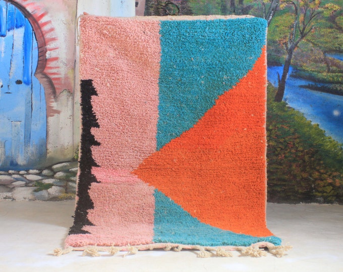 moroccan rug, custom fabulous boujad rug, authentic, azilal rug, abstract multicolored carpet