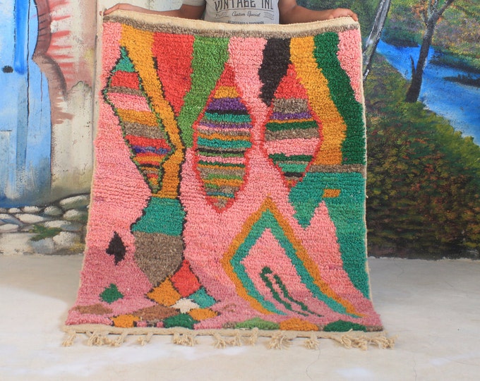 custom fabulous boujad rug, authentic moroccan rug, azilal rug, abstract multicolored carpet, handmade furniture, bohemian rug