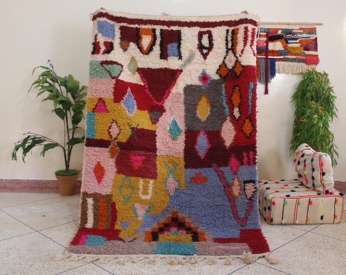 colorful moroccan rug, custom fabulous boujad rug, azilal rug, abstract multicolored carpet, handmade moroccan rug, bohemian rug