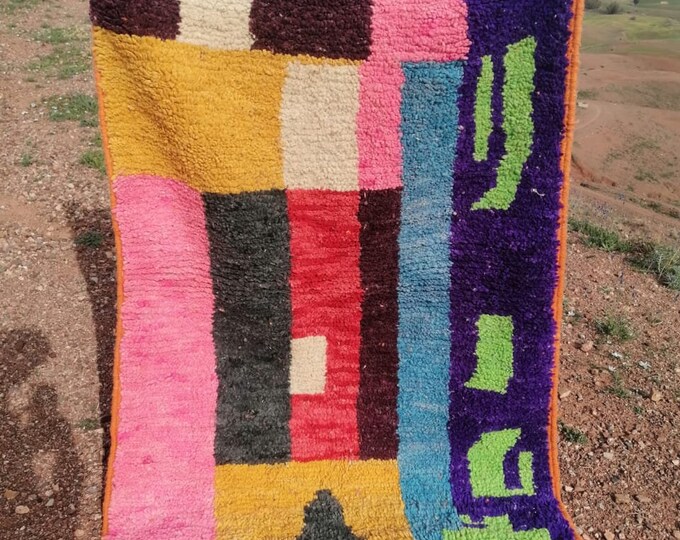 Moroccan Handmade Rug Yellow And White Carpet Abstract Rug Handmade Wool Rug Berber Azilal Rug Handwoven Wool Rug