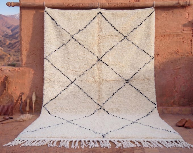 Handmade Wool Beni Ourain Rug, Abstract Multicolored Bohemian Carpet