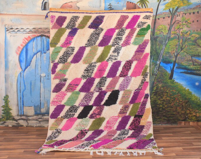colorful moroccan rug, custom fabulous boujad rug, azilal rug, abstract multicolored carpet, handmade moroccan rug, bohemian rug