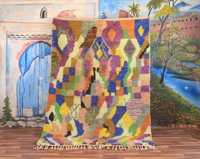 Custom Fabulous Boujad Rug, Authentic Moroccan Rug, Azilal rug, Abstract Multicolored Carpet, Handmade Moroccan Rug, Bohemian rug