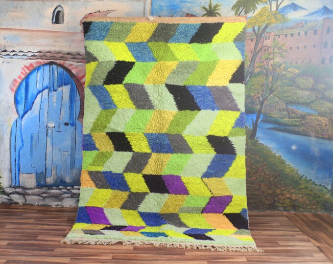 Bohemian Yellow Rug, Custom Fabulous Boujad Rug, Authentic Moroccan Rug, Azilal Rug, Abstract Multicolored Carpet, Handmade Rug