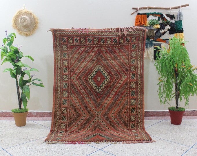 Moroccan Red rug - Hand knotted rug - Moroccan rug - Moroccan berber rug - Boujaad rug - Vintage rug - Living Room - 6.14X4.36ft