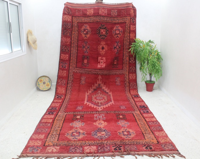 Authentic Moroccan Rug, Vintage Red Boujaad Rug, 15 ft x 6 ft,