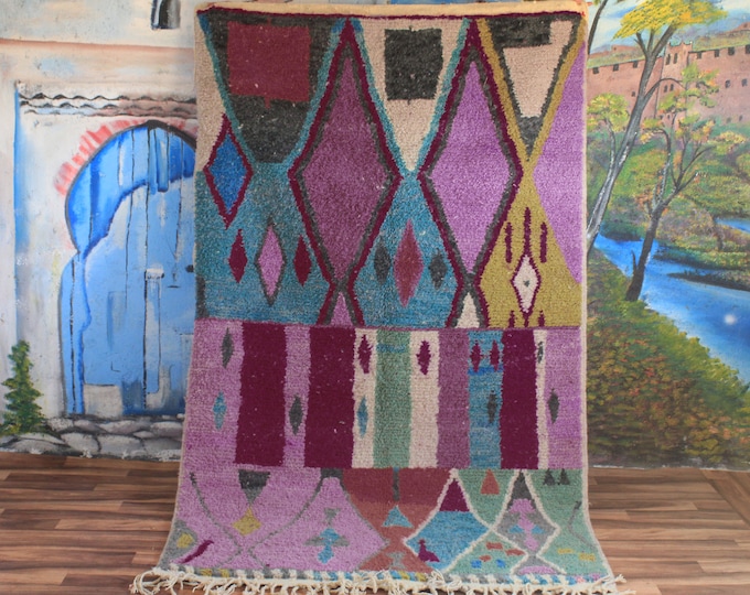 moroccan purple rug, boujaad green rug, wool berber rug, custom rug, handmade rug, rustic purple rug, green carpet - wool rug